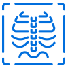 Less Radiation Than X-Rays icon with chest X-ray outline
